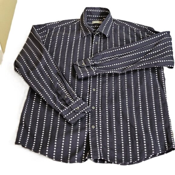 Ted Baker Jean Shirt Mens 6 US L Black Cream Cotton LS Swiss Dots Buttons Boho - Picture 7 of 15